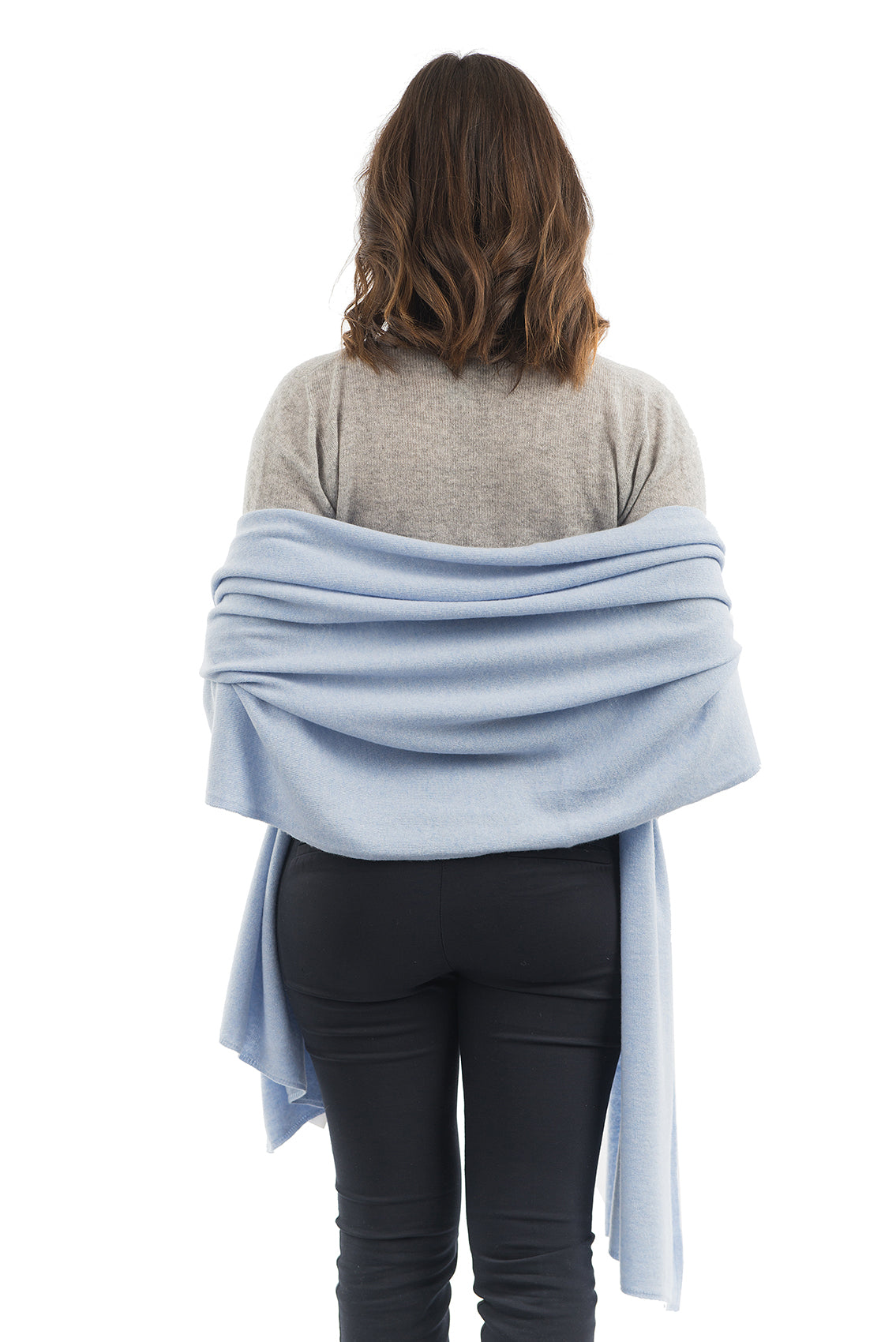 Women's cashmere blend wrap, colour Sky, view 3 | Dalle Piane Cashmere