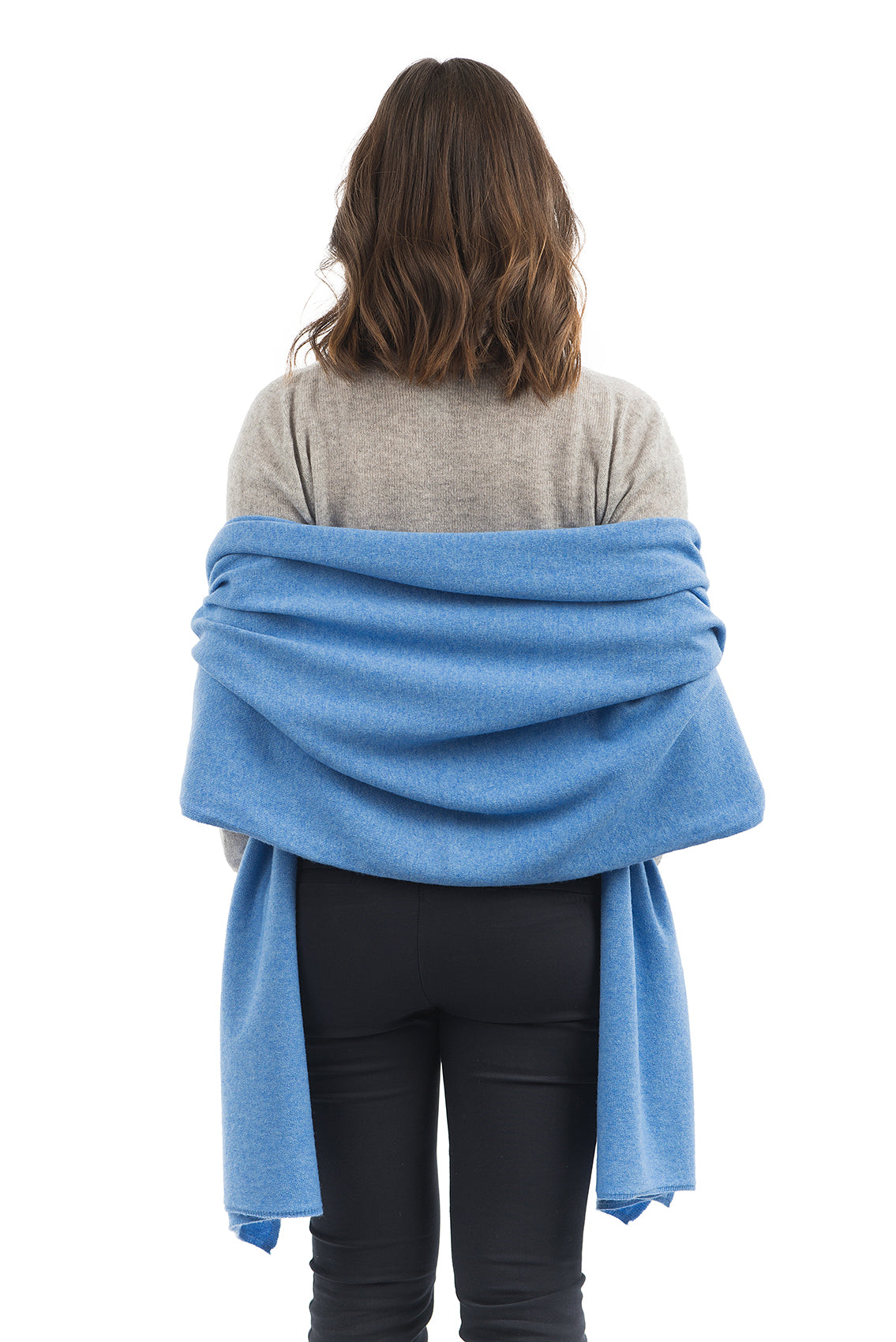 Women's cashmere blend wrap, colour Light Blue, view 3 | Dalle Piane Cashmere