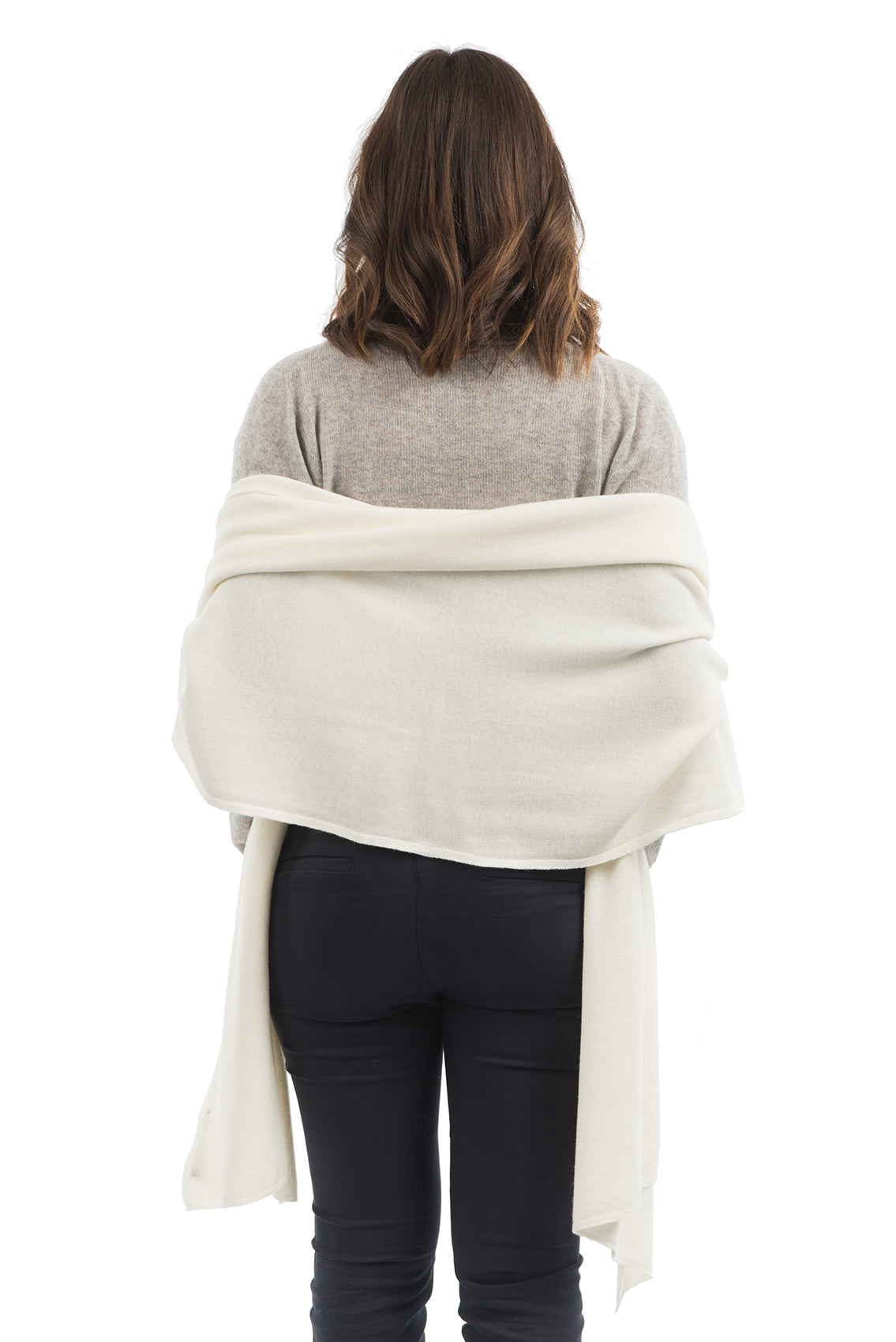 Women's cashmere blend wrap, colour Cream, view 3 | Dalle Piane Cashmere