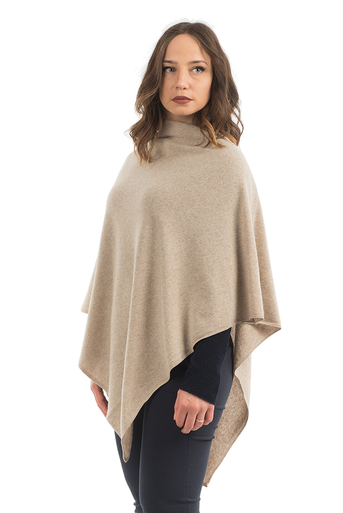 Cashmere blend poncho, colour Beige, view 2 | Dalle Piane Cashmere