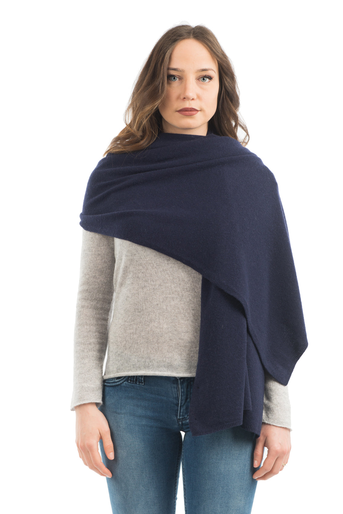 Women's cashmere blend wrap, colour Blue, view 2 | Dalle Piane Cashmere
