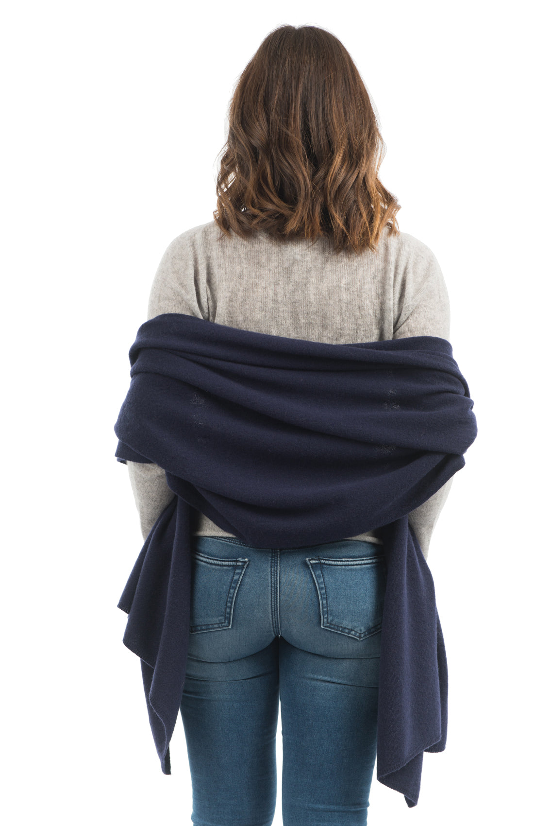 Women's cashmere blend wrap, colour Blue, view 3 | Dalle Piane Cashmere