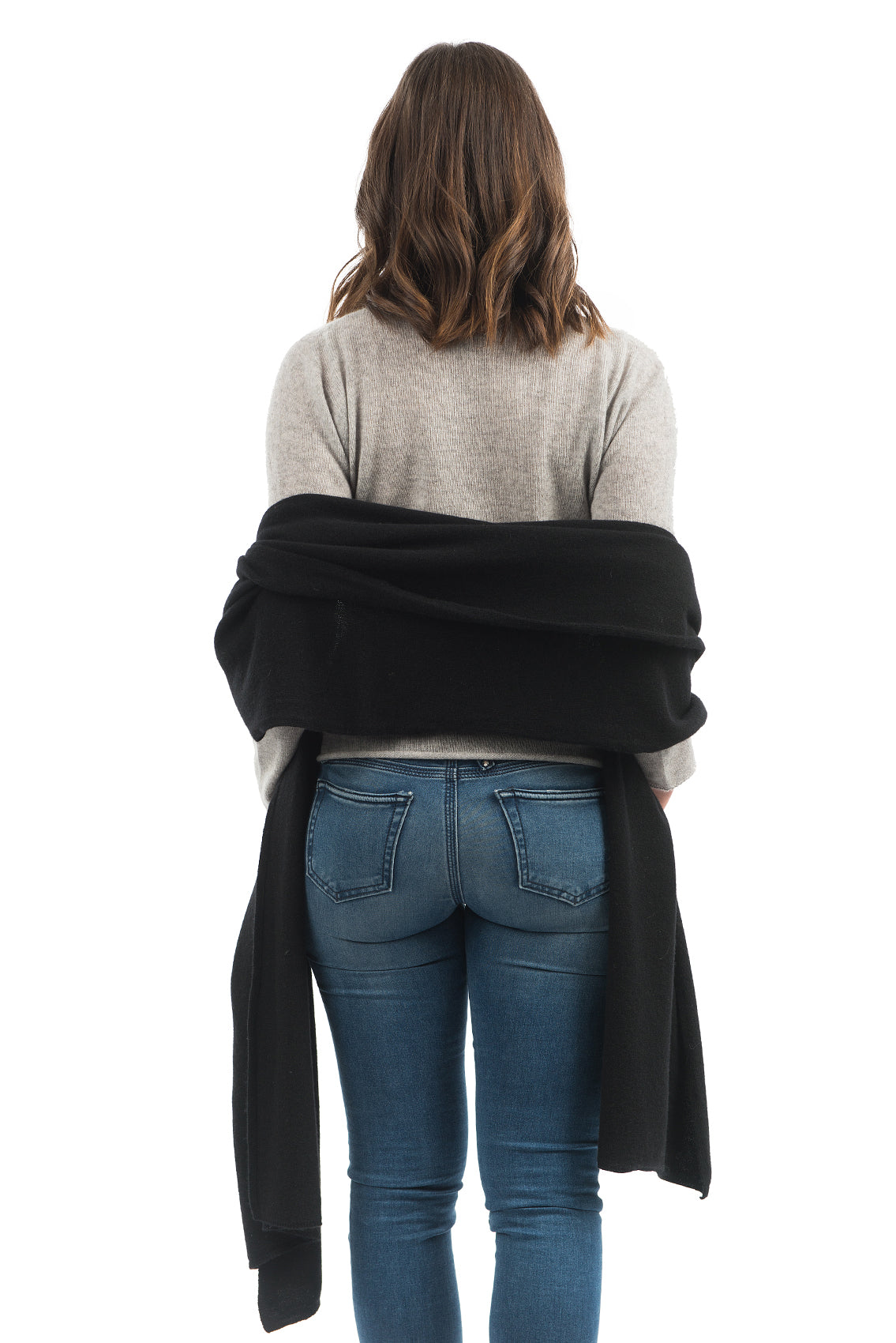 Women's cashmere blend wrap, colour Black, view 3 | Dalle Piane Cashmere