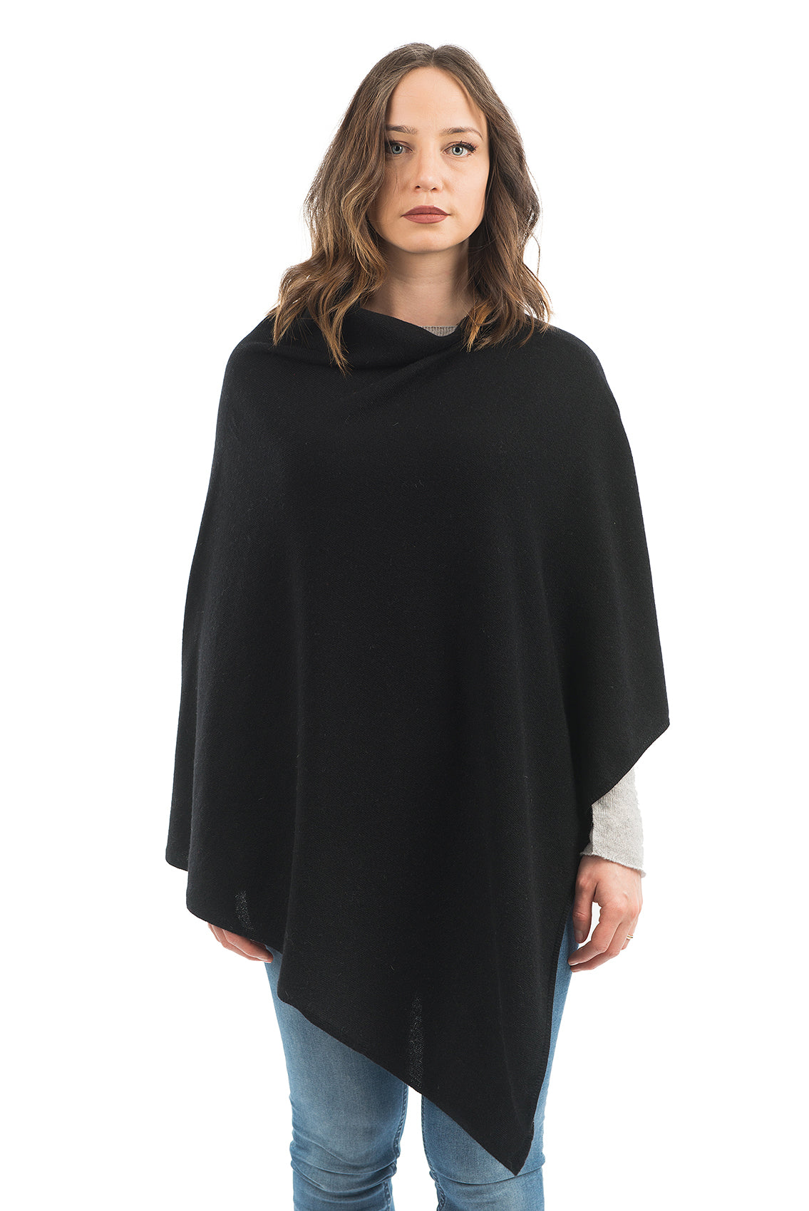 Cashmere blend poncho, colour Black | Dalle Piane Cashmere