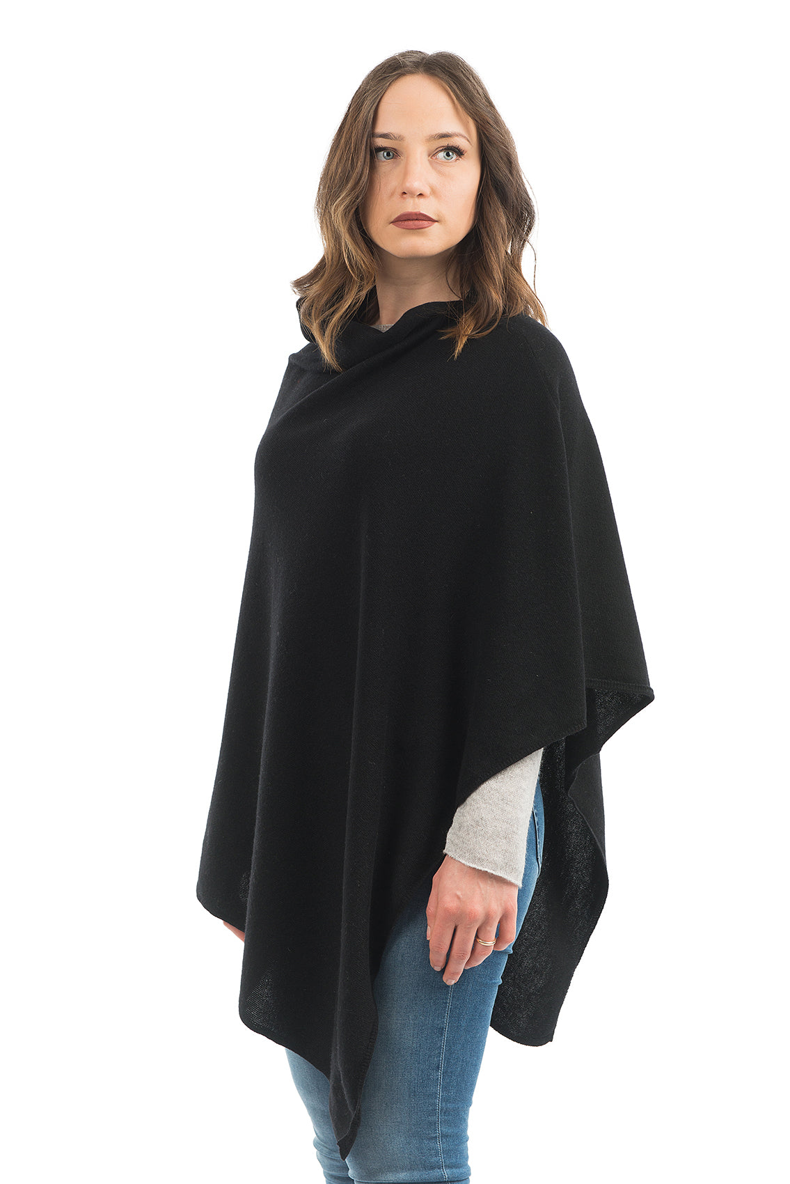 Cashmere blend poncho, colour Black, view 2 | Dalle Piane Cashmere
