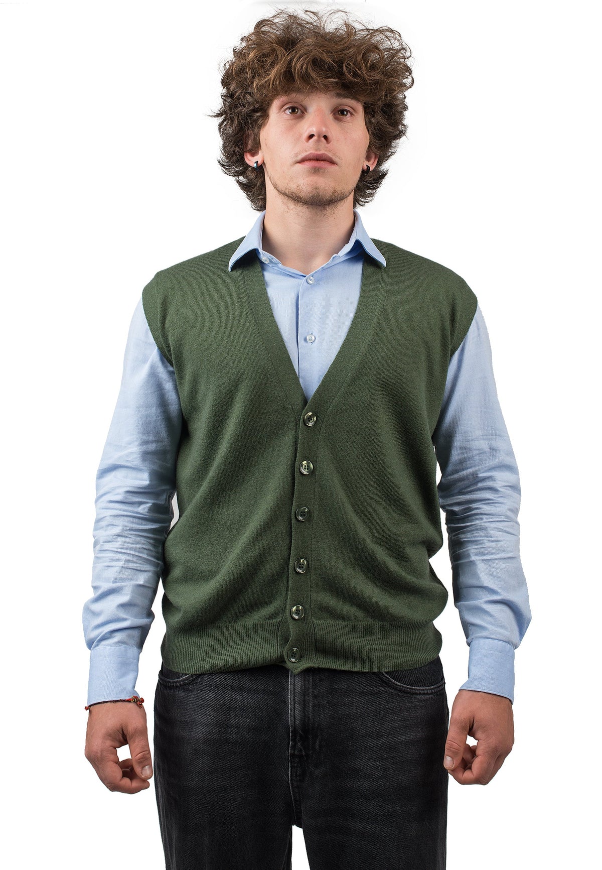 Men's cashmere blend knitted waistcoat, colour Olive | Dalle Piane Cashmere