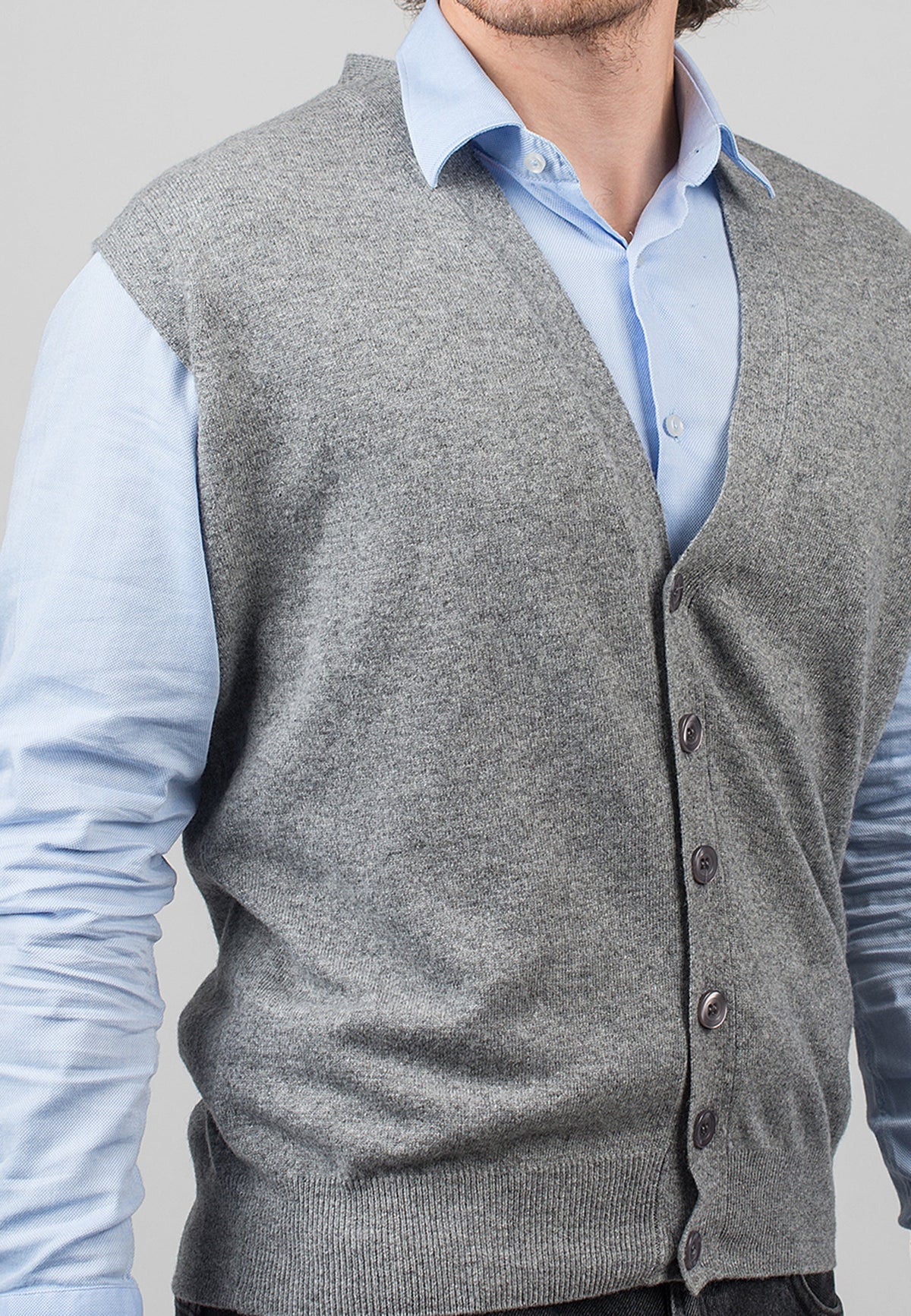 Men's cashmere blend knitted waistcoat, colour Grey, view 3 | Dalle Piane Cashmere