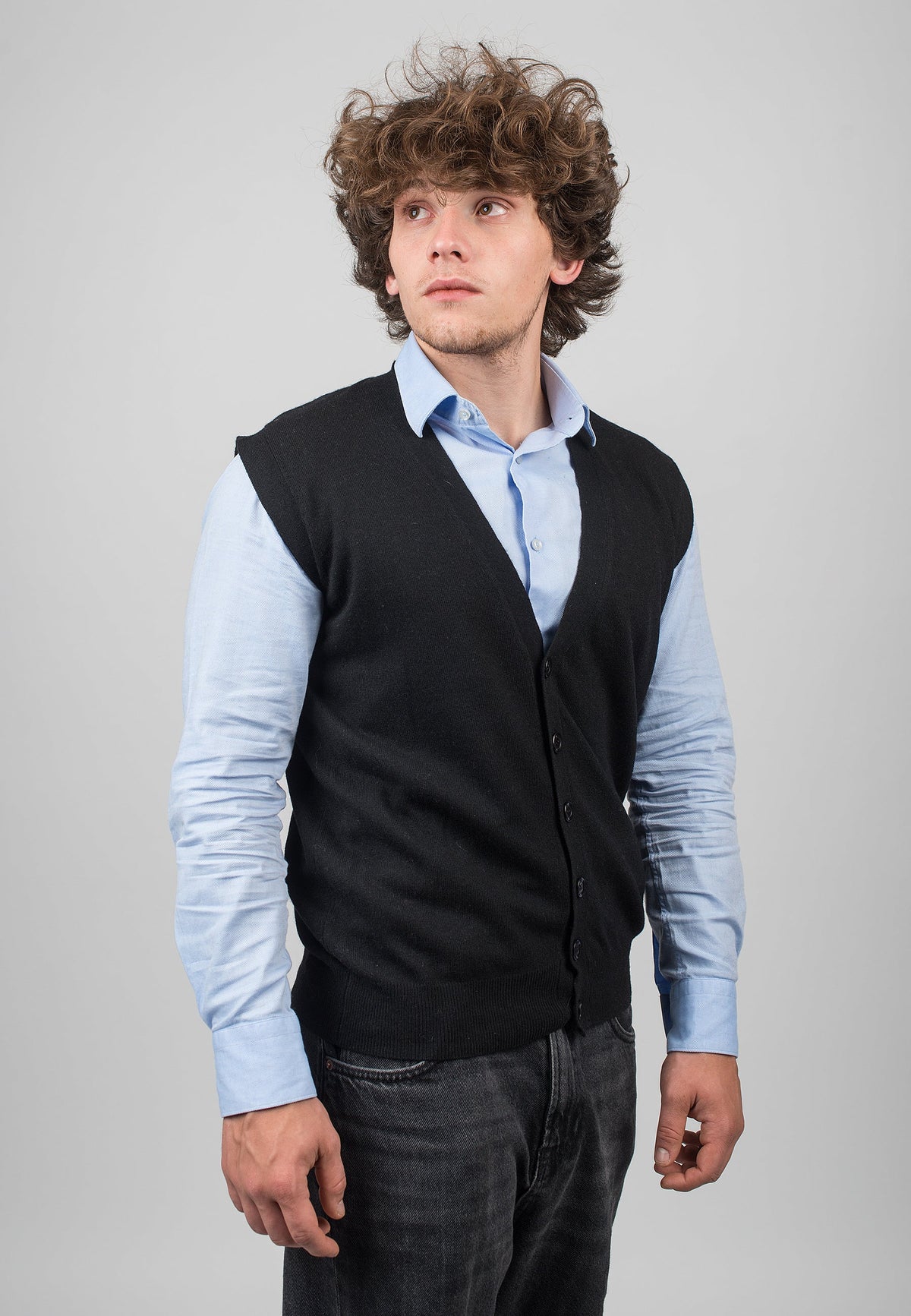 Men's cashmere blend knitted waistcoat, colour Black, view 2 | Dalle Piane Cashmere