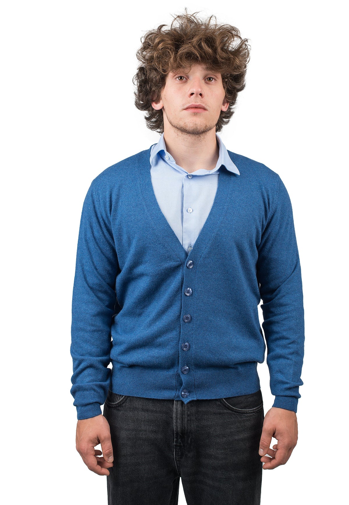 Men's cashmere blend cardigan, colour Royal Blue | Dalle Piane Cashmere