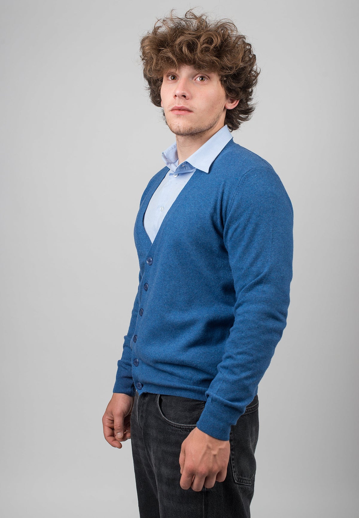 Men's cashmere blend cardigan, colour Royal Blue, view 2 | Dalle Piane Cashmere