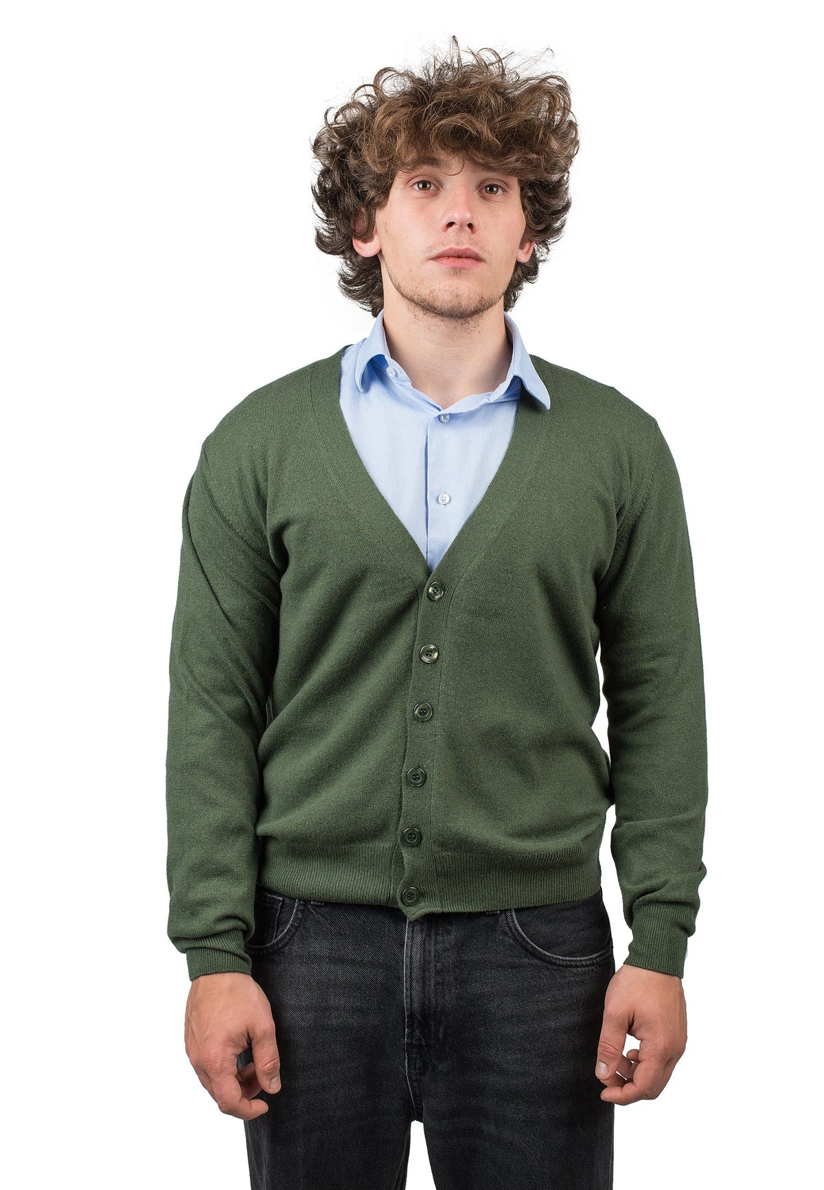 Men's cashmere blend cardigan, colour Olive | Dalle Piane Cashmere