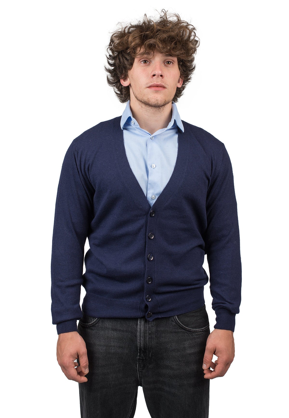 Men's cashmere blend cardigan, colour Blue | Dalle Piane Cashmere