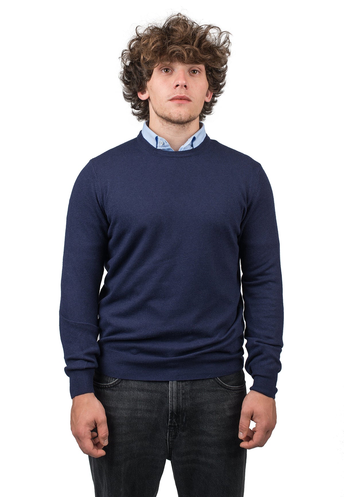 Men's cashmere blend crewneck, colour Blue | Dalle Piane Cashmere