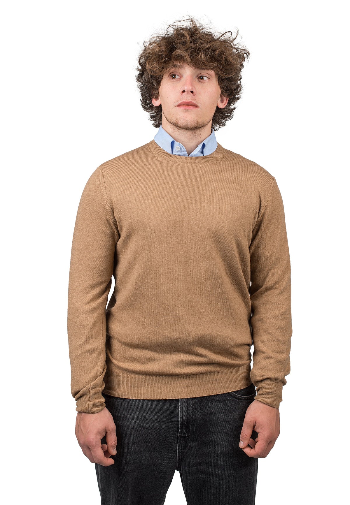 Men's cashmere blend crewneck, colour Camel | Dalle Piane Cashmere