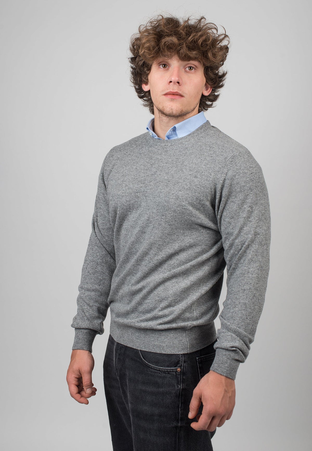 Men's cashmere blend crewneck, colour Grey, view 2 | Dalle Piane Cashmere