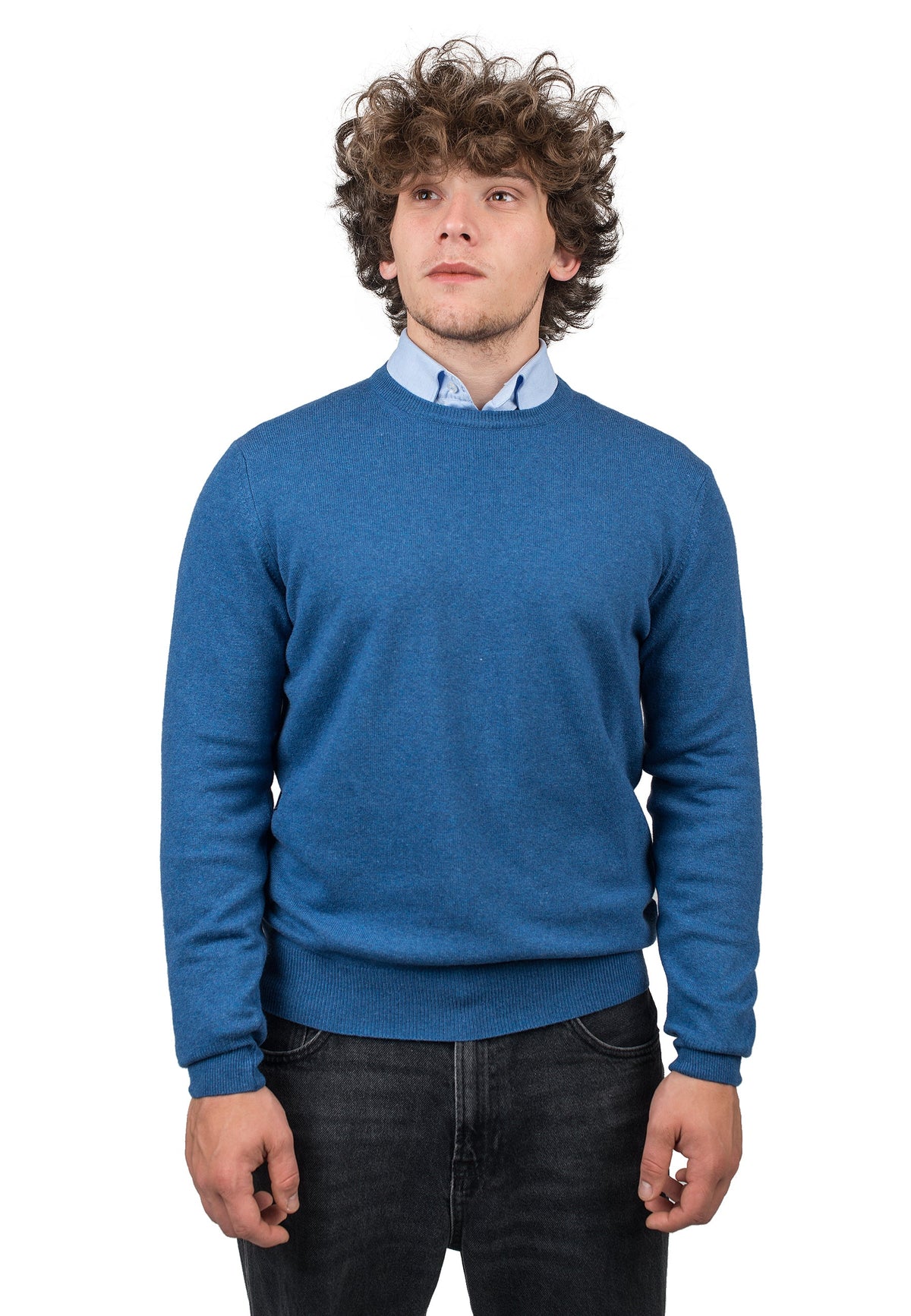 Men's cashmere blend crewneck, colour Royal Blue | Dalle Piane Cashmere