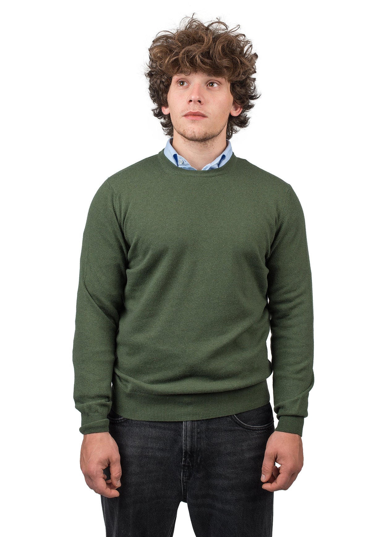 Men's cashmere blend crewneck, colour Olive | Dalle Piane Cashmere