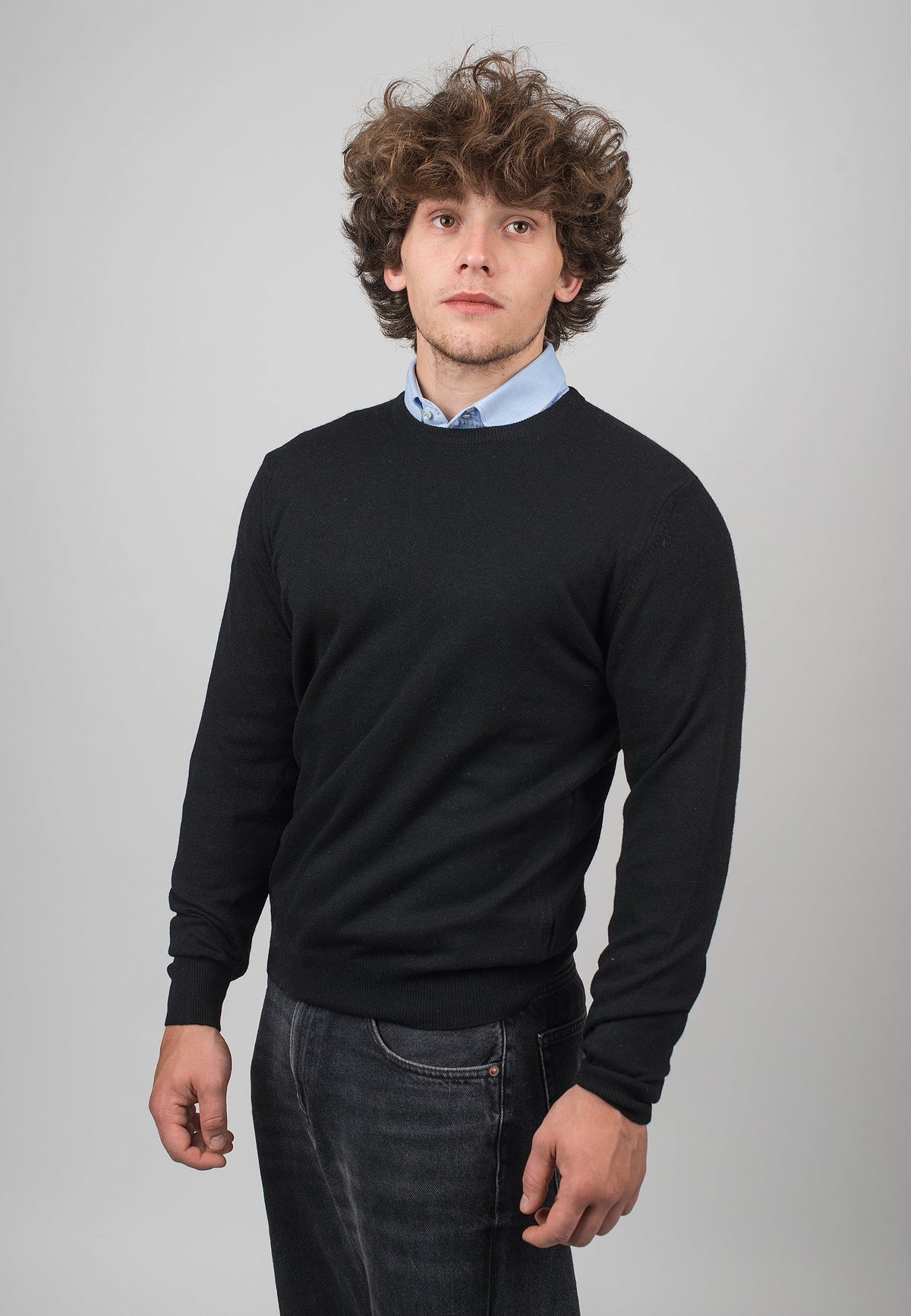 Men's cashmere blend crewneck, colour Black, view 2 | Dalle Piane Cashmere