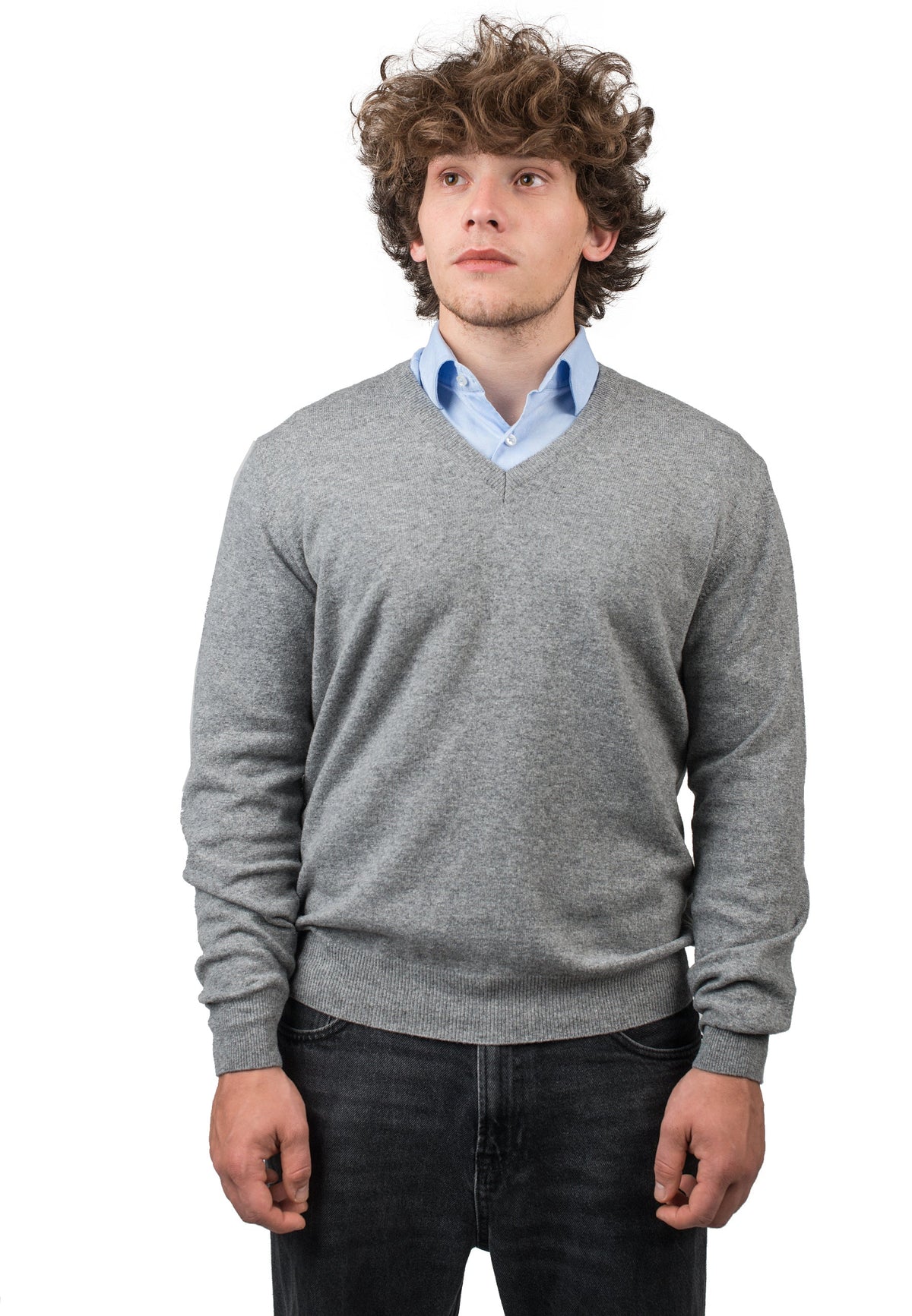 Men's cashmere blend V-neck, colour Grey | Dalle Piane Cashmere