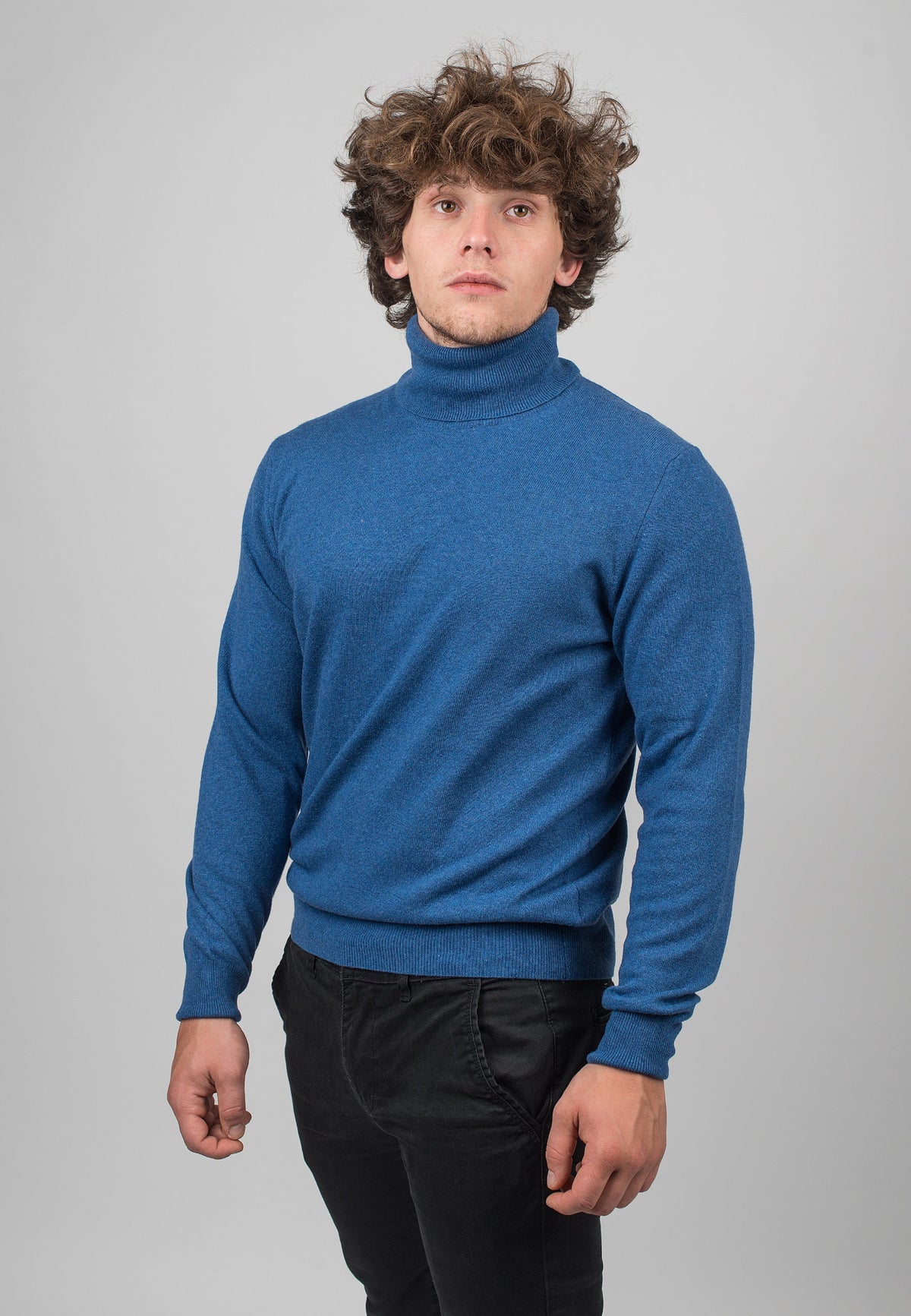 Men's cashmere blend turtleneck, colour Royal Blue, view 2 | Dalle Piane Cashmere
