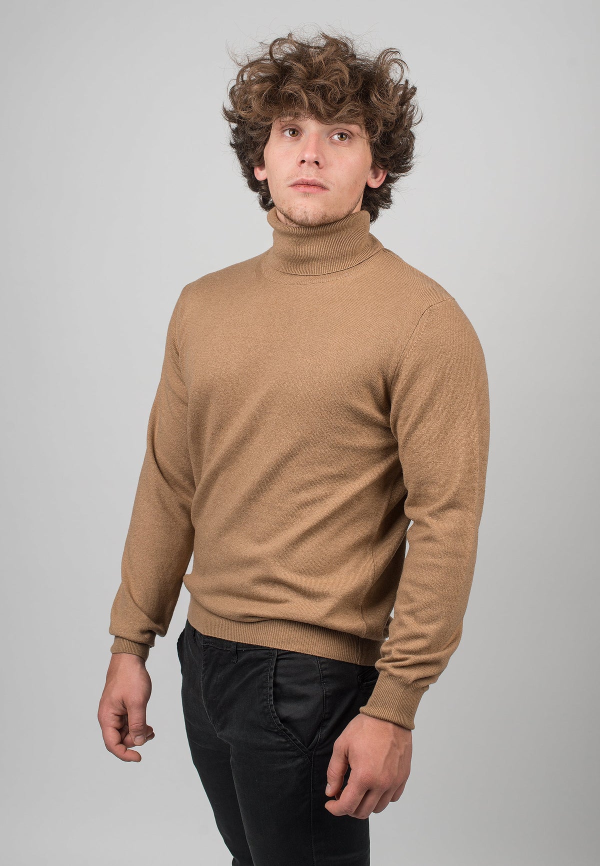 Men's cashmere blend turtleneck, colour Camel, view 2 | Dalle Piane Cashmere