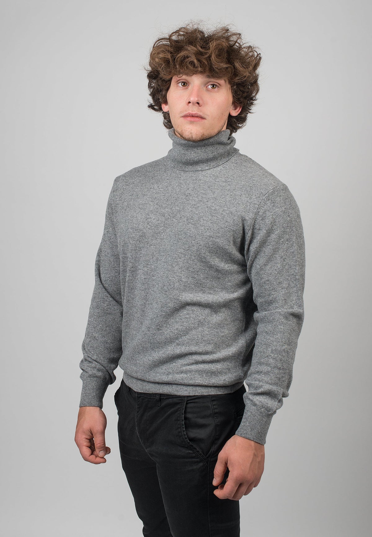 Men's cashmere blend turtleneck, colour Grey, view 2 | Dalle Piane Cashmere