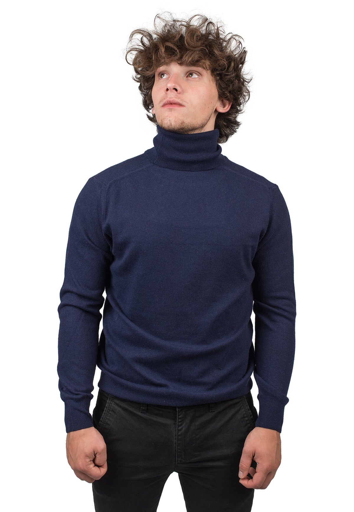Men's cashmere blend turtleneck, colour Blue | Dalle Piane Cashmere