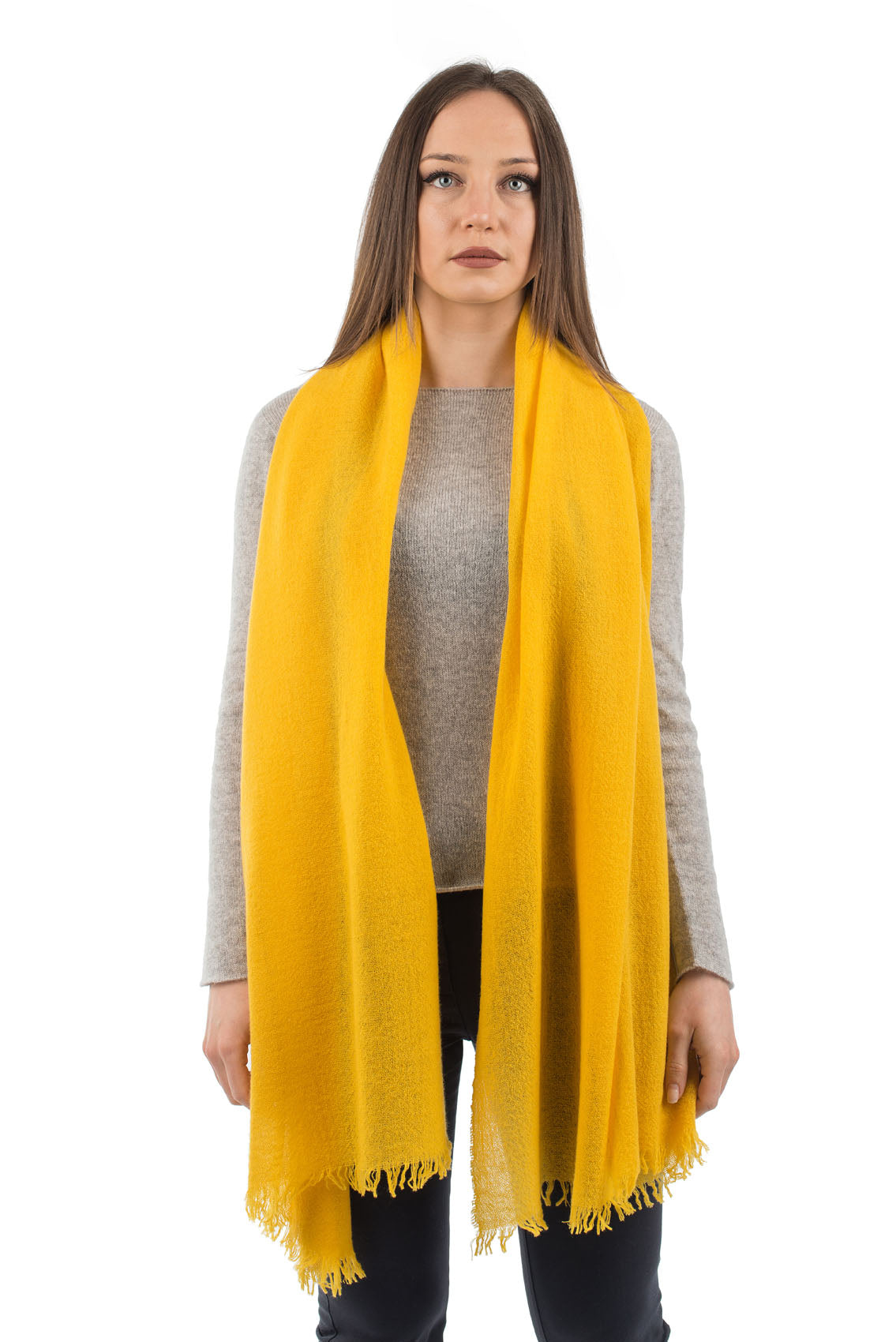 Women's 100% cashmere pashmina, colour Yellow | Dalle Piane Cashmere