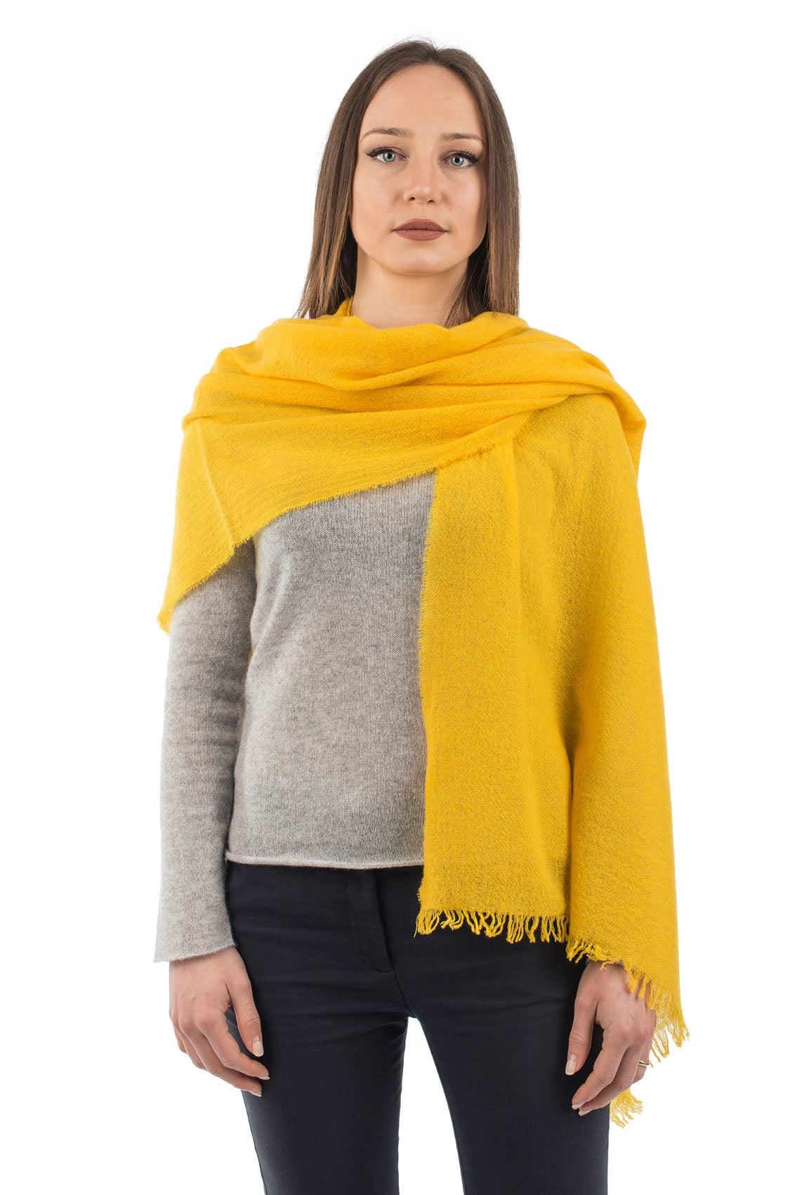 Women's 100% cashmere pashmina, colour Yellow, view 3 | Dalle Piane Cashmere
