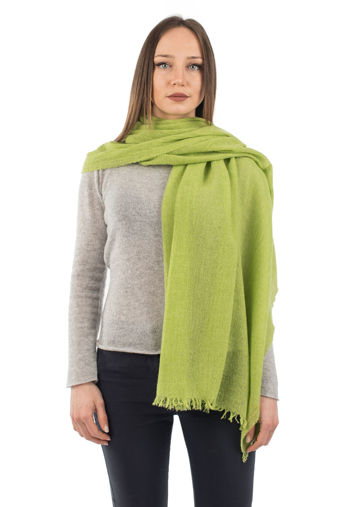 Women's 100% cashmere pashmina, colour Apple Green, view 2 | Dalle Piane Cashmere