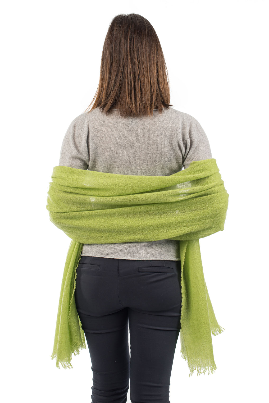 Women's 100% cashmere pashmina, colour Apple Green, view 4 | Dalle Piane Cashmere