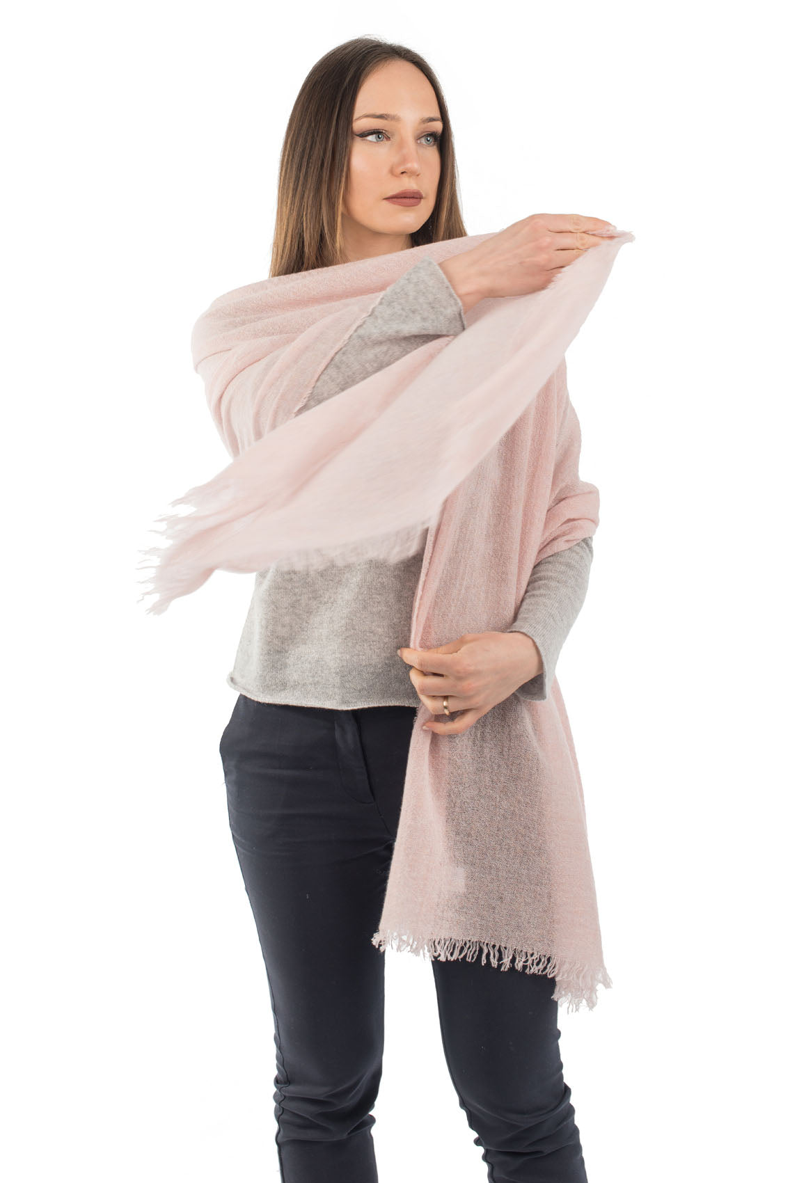 Women's 100% cashmere pashmina, colour Pink, view 3 | Dalle Piane Cashmere