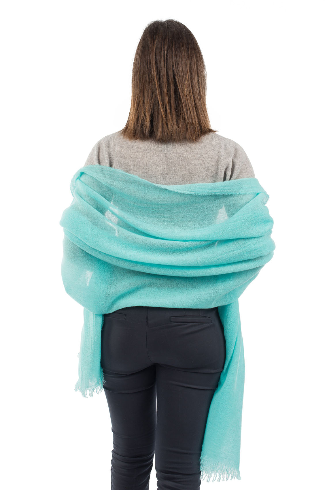 Women's 100% cashmere pashmina, colour Aquamarine, view 4 | Dalle Piane Cashmere