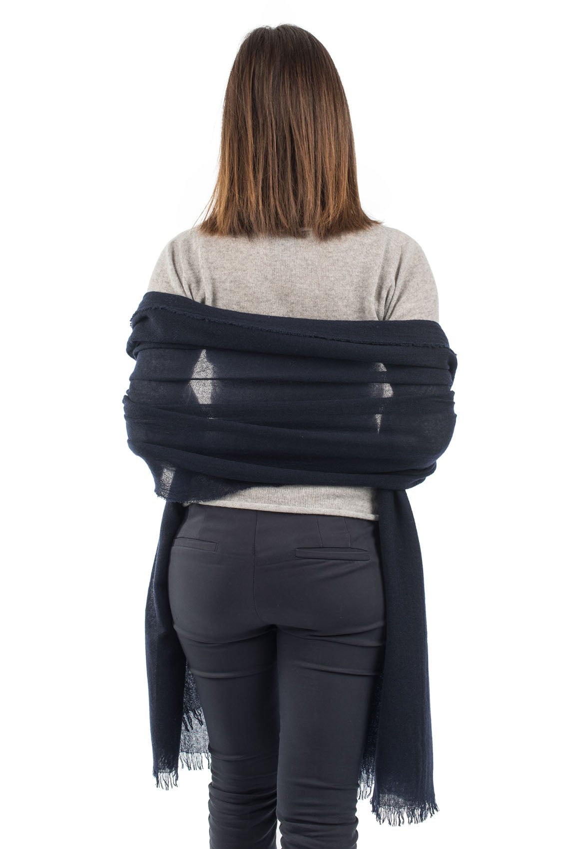 Women's 100% cashmere pashmina, colour Blue, view 4 | Dalle Piane Cashmere