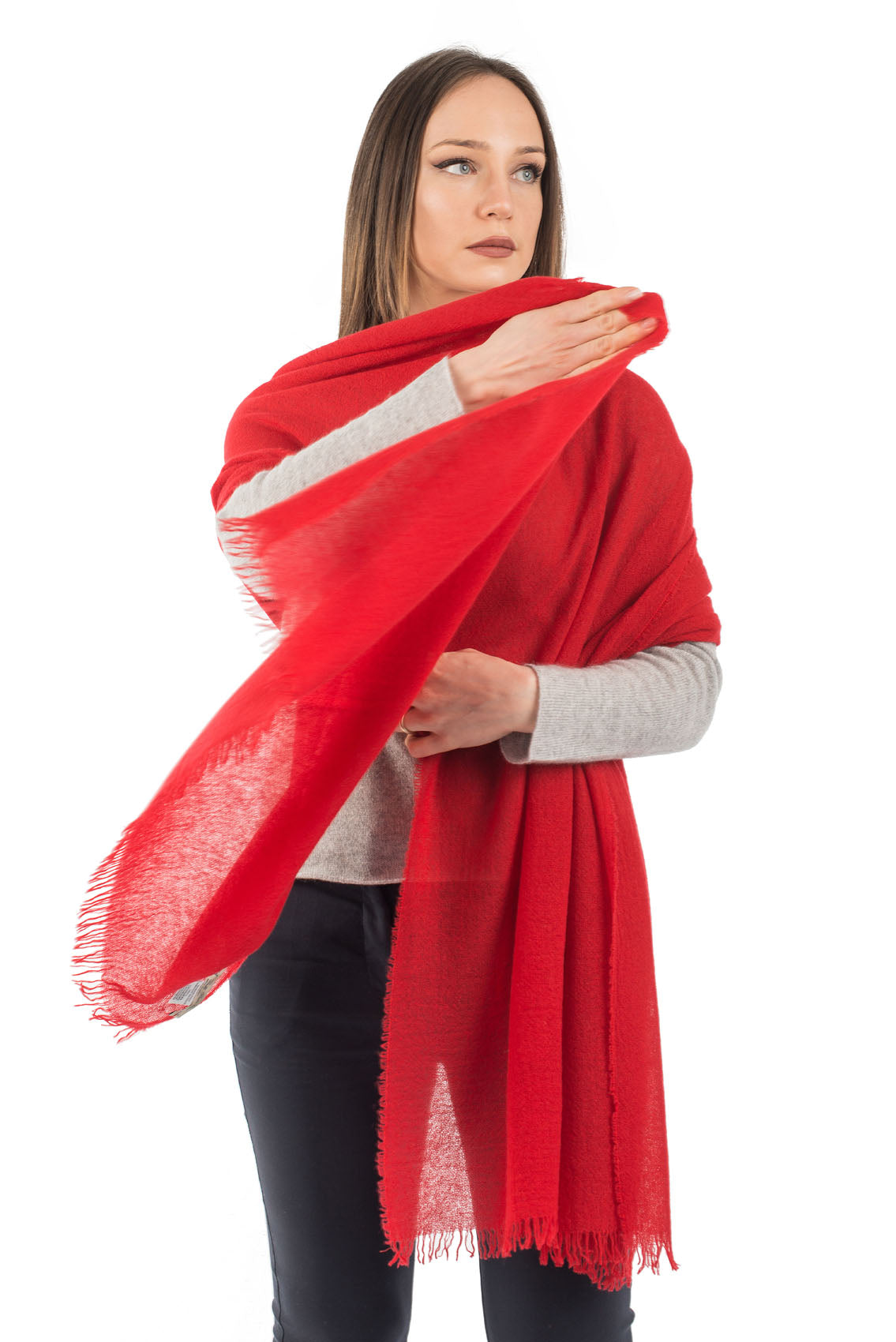 Women's 100% cashmere pashmina, colour Red, view 3 | Dalle Piane Cashmere