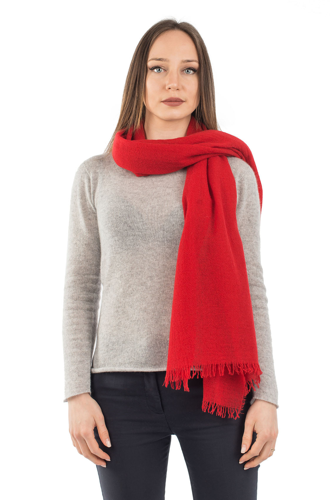 Women's 100% cashmere pashmina, colour Red, view 2 | Dalle Piane Cashmere