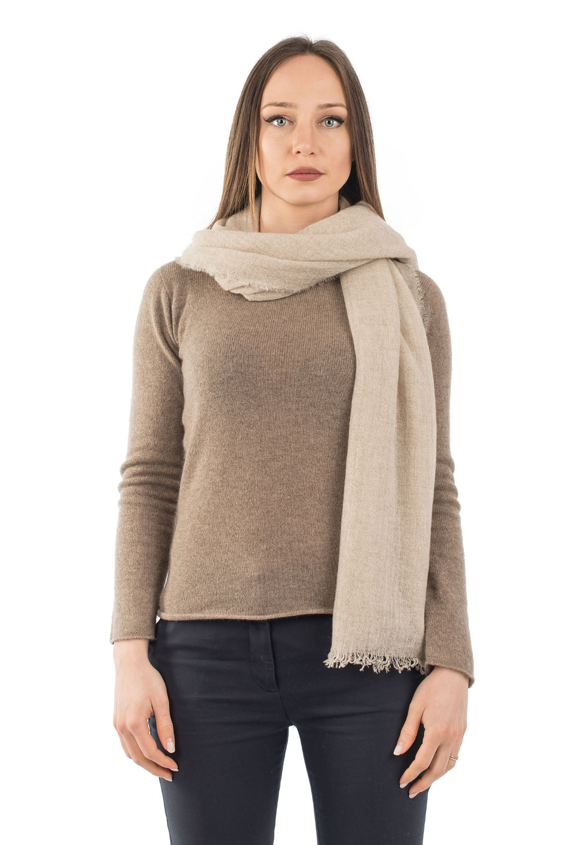 Women's 100% cashmere pashmina, colour Beige, view 2 | Dalle Piane Cashmere