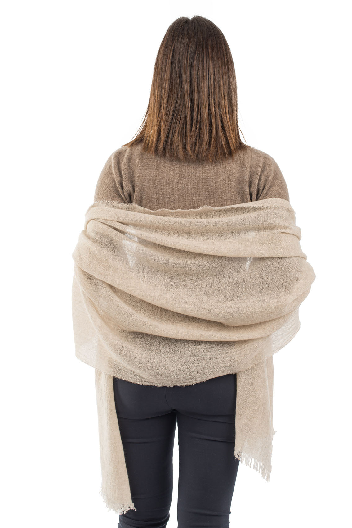 Women's 100% cashmere pashmina, colour Beige, view 4 | Dalle Piane Cashmere