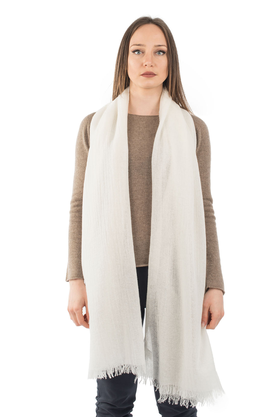 Women's 100% cashmere pashmina, colour Cream | Dalle Piane Cashmere