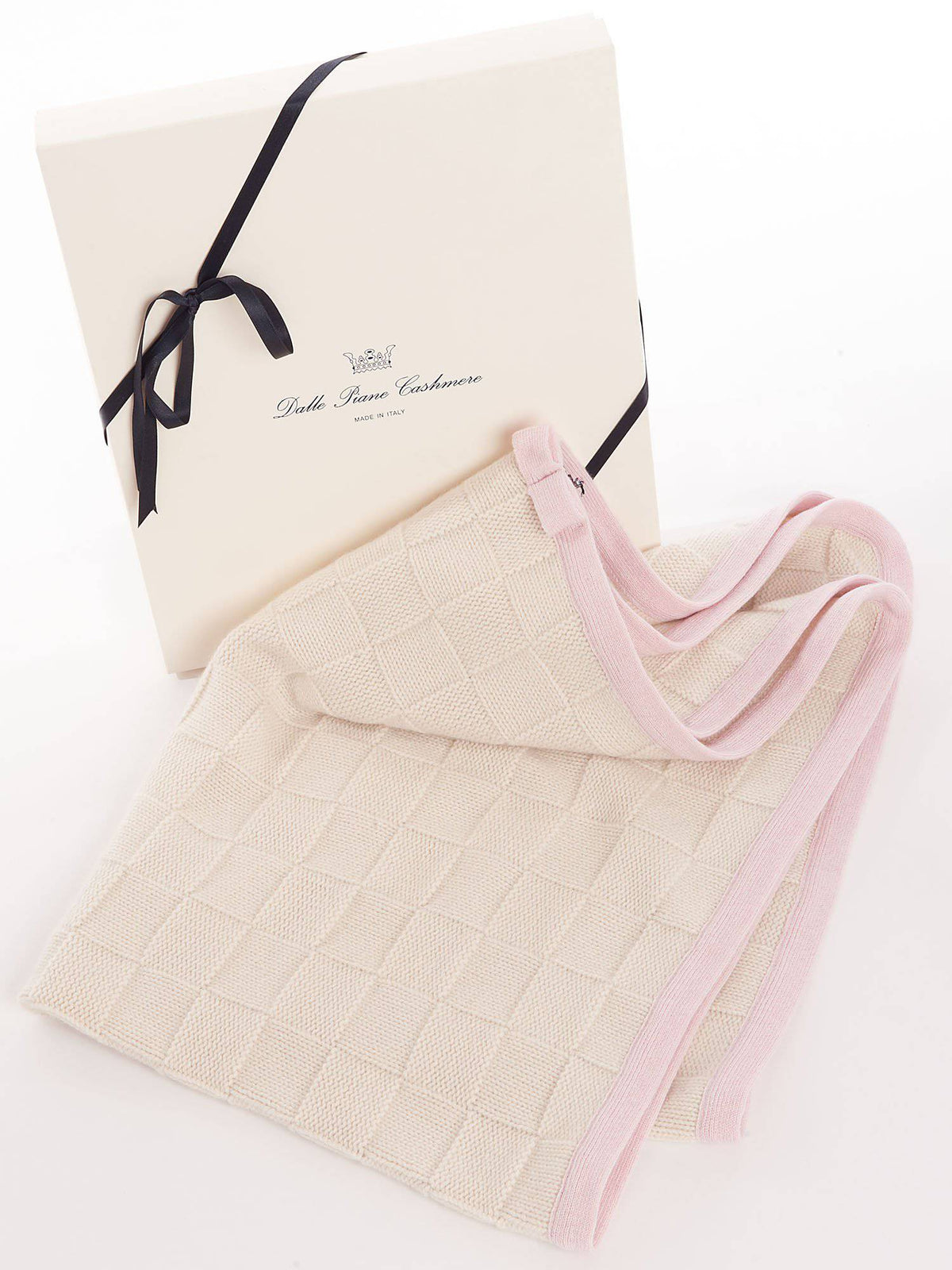 100% cashmere baby blanket with contrast edge, colour Pink | Dalle Piane Cashmere