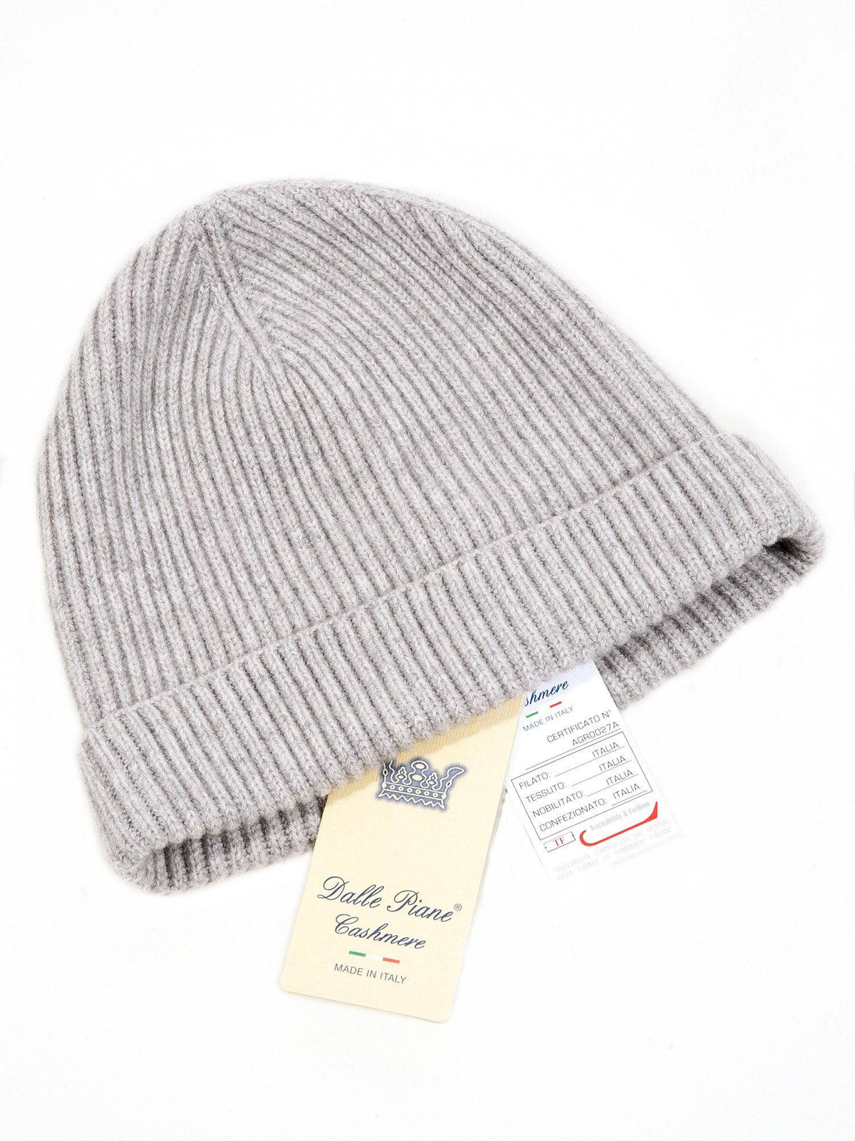 Men's fisherman's rib 100% cashmere beanie, colour Grey, view 2 | Dalle Piane Cashmere