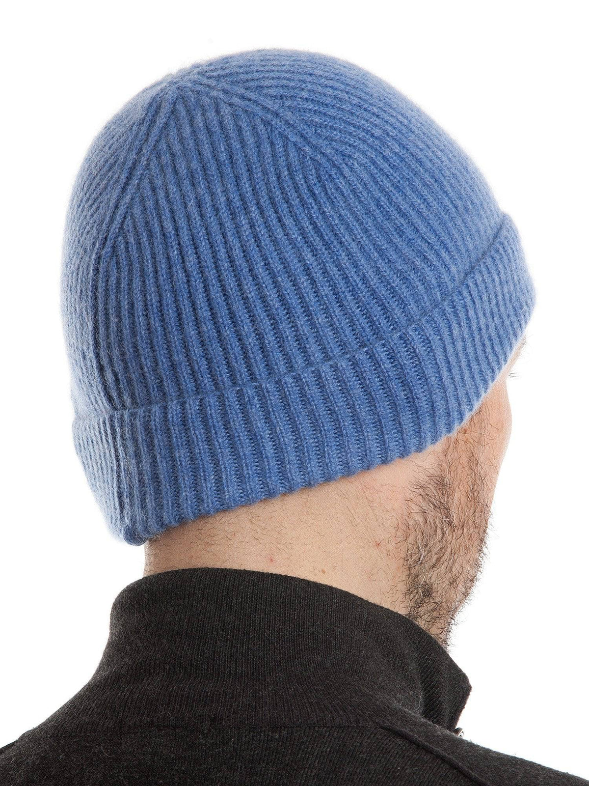 Men's fisherman's rib 100% cashmere beanie, colour Light Blue | Dalle Piane Cashmere