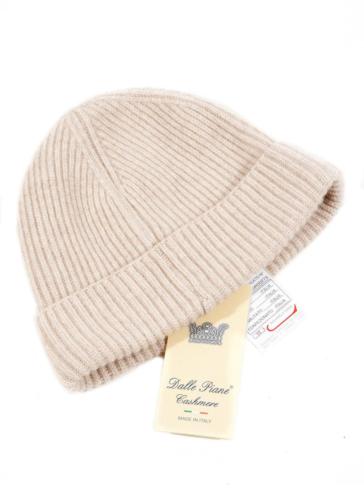 Men's fisherman's rib 100% cashmere beanie, colour Beige, view 2 | Dalle Piane Cashmere