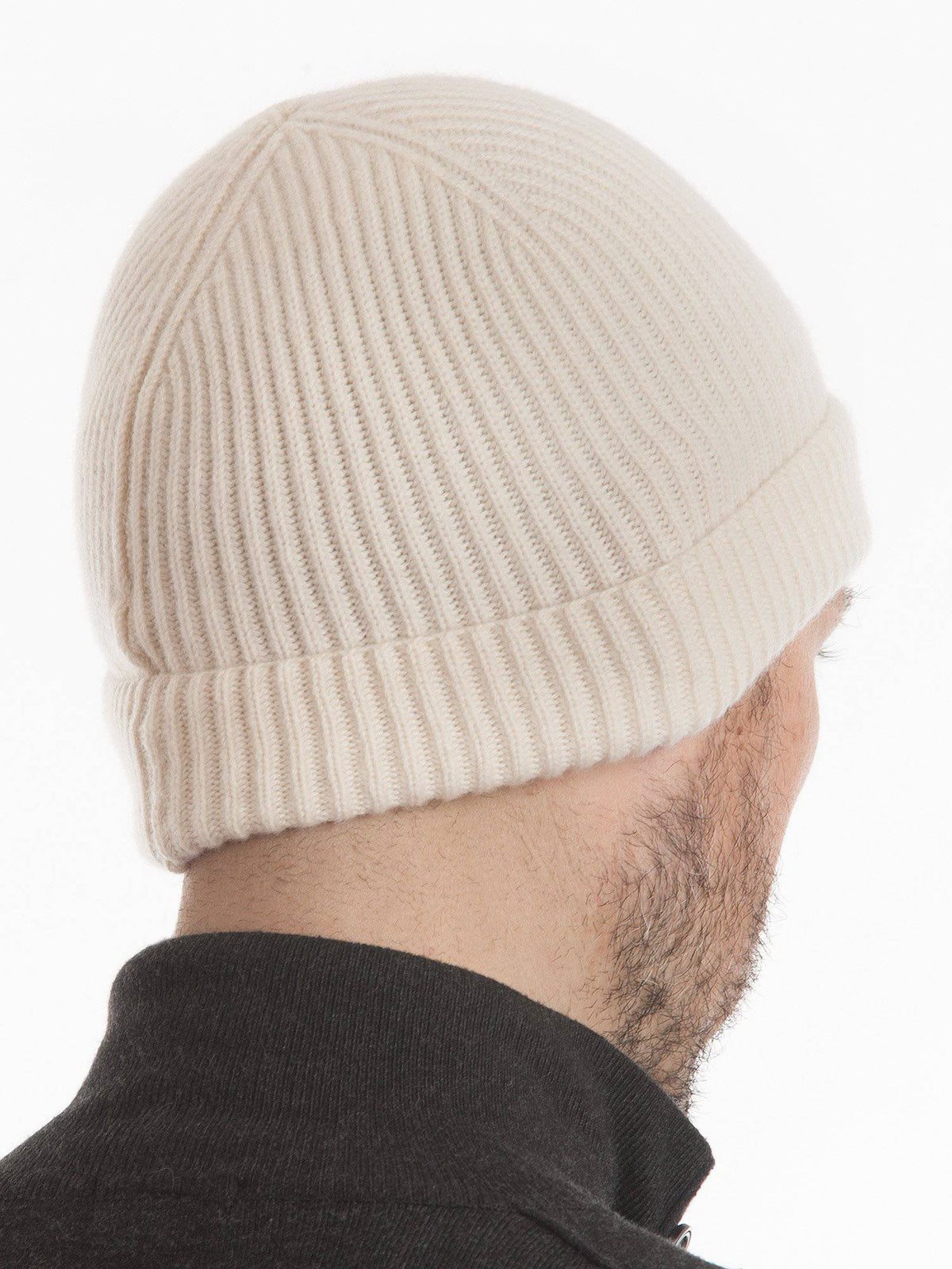 Men's fisherman's rib 100% cashmere beanie, colour Cream | Dalle Piane Cashmere