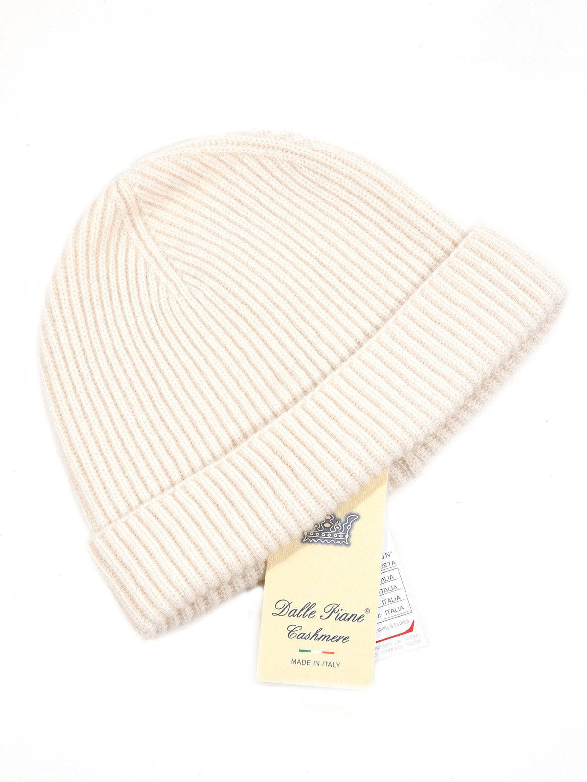 Men's fisherman's rib 100% cashmere beanie, colour Cream, view 2 | Dalle Piane Cashmere