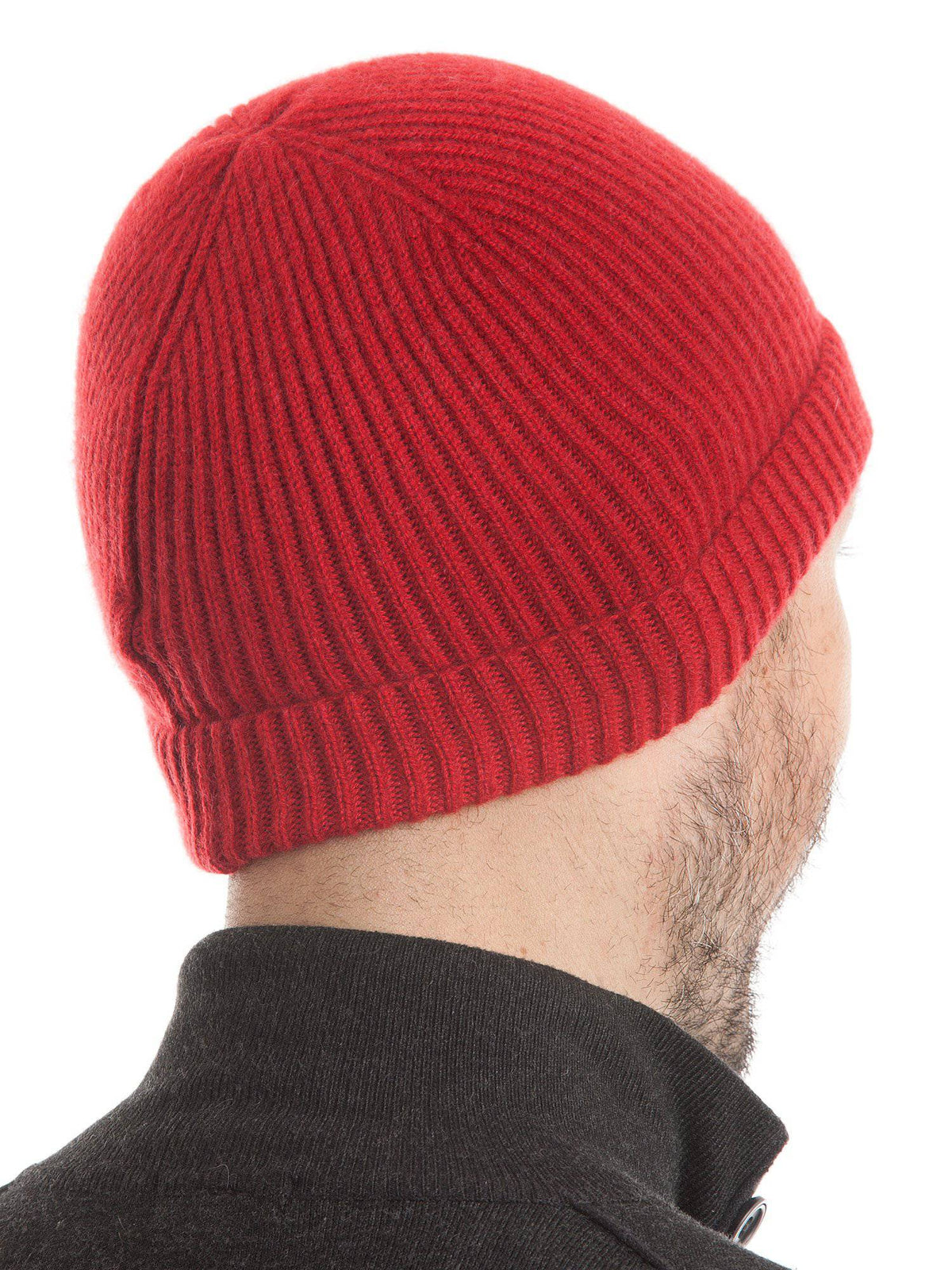 Men's fisherman's rib 100% cashmere beanie, colour Red | Dalle Piane Cashmere