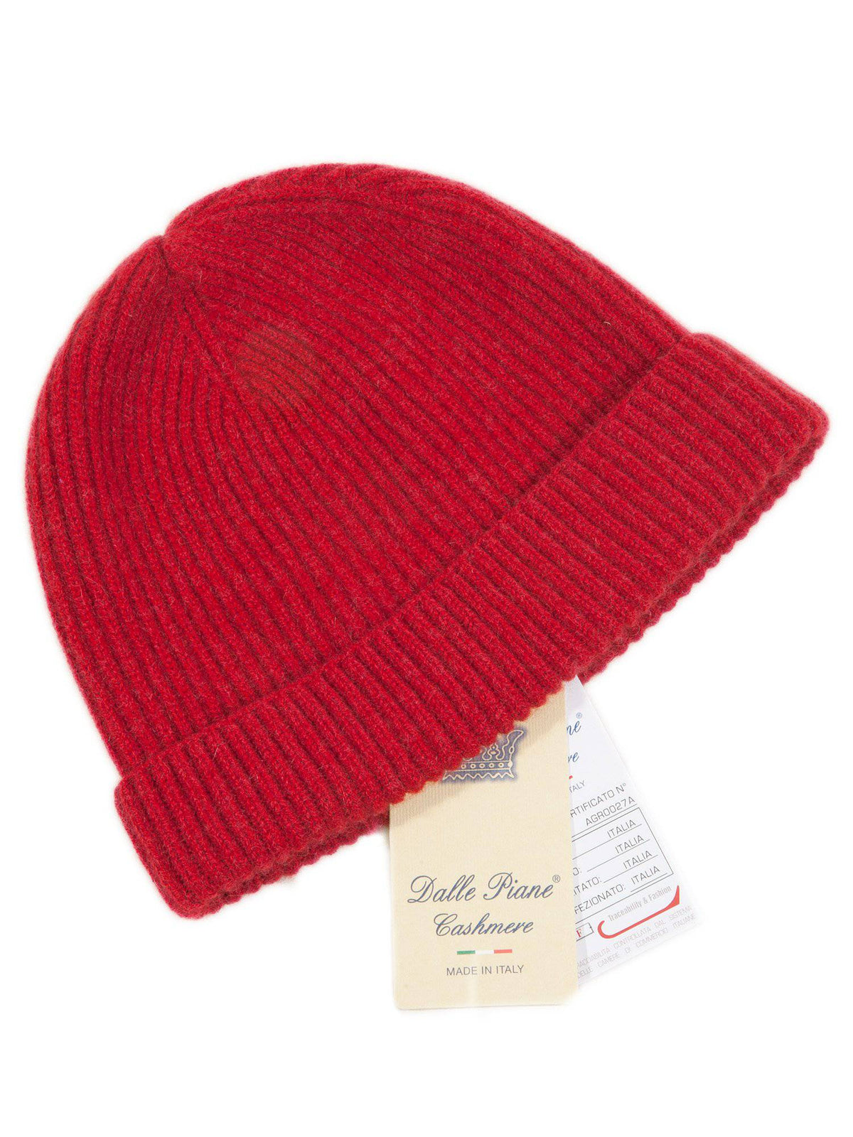 Men's fisherman's rib 100% cashmere beanie, colour Red, view 2 | Dalle Piane Cashmere