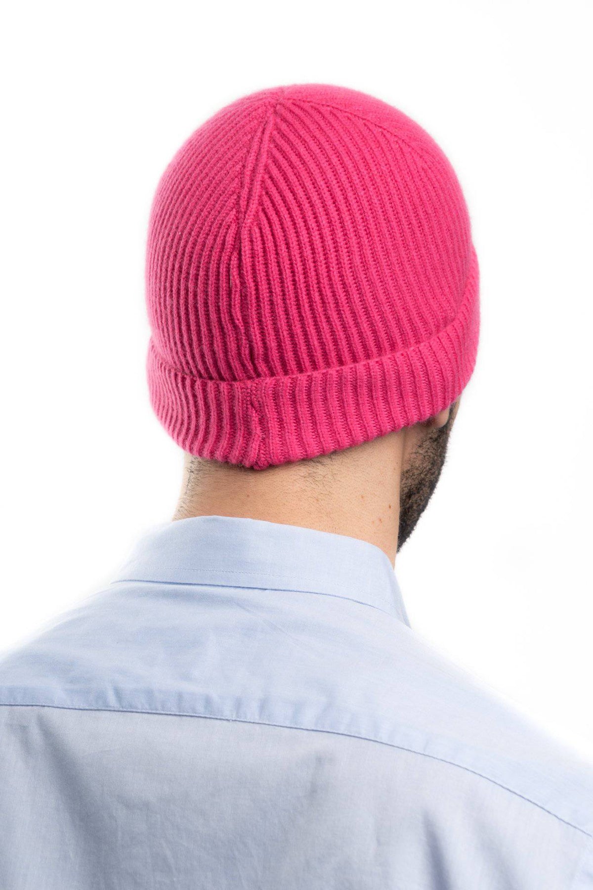 Men's fisherman's rib 100% cashmere beanie, colour Fuchsia | Dalle Piane Cashmere