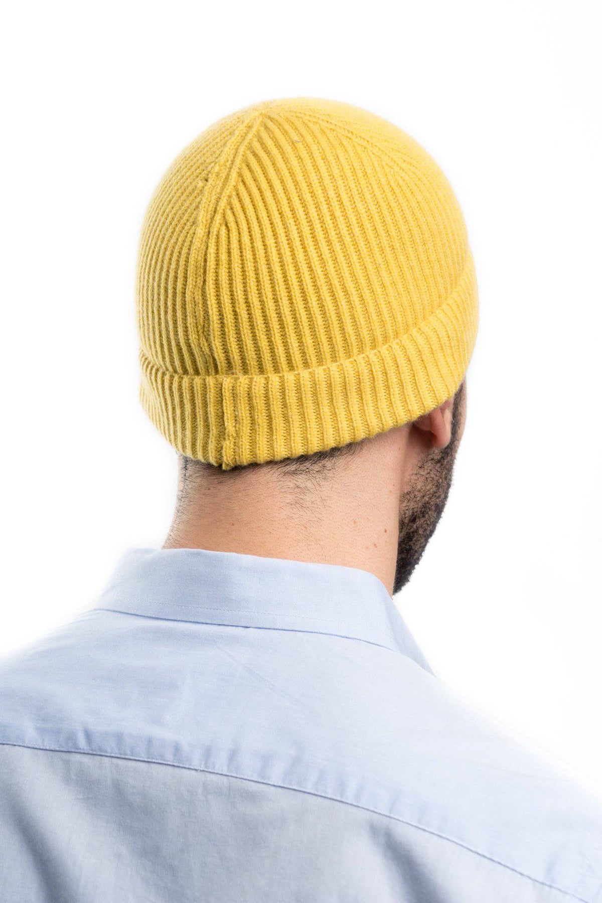 Men's fisherman's rib 100% cashmere beanie, colour Yellow | Dalle Piane Cashmere
