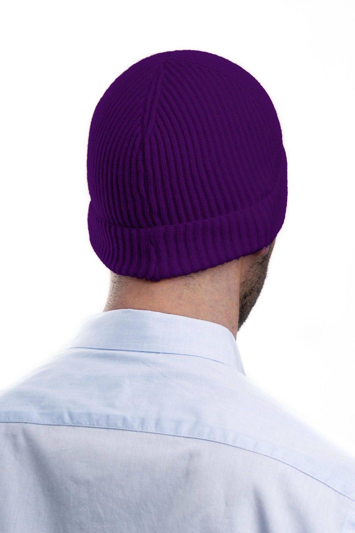Men's fisherman's rib 100% cashmere beanie, colour Purple | Dalle Piane Cashmere